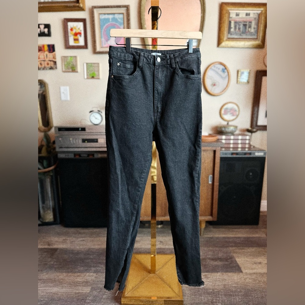 We Wore What High-Rise Slit Hem Jeans in Washed Black
